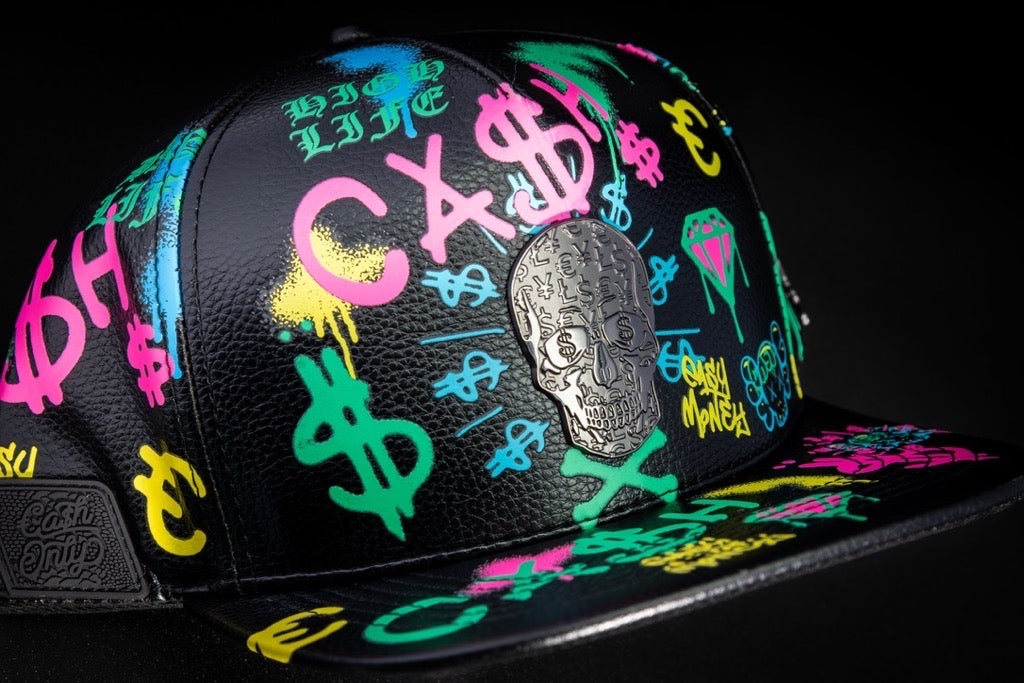 Casquette Cuir Noir Full Print – Skull Graffiti | Cash Only
