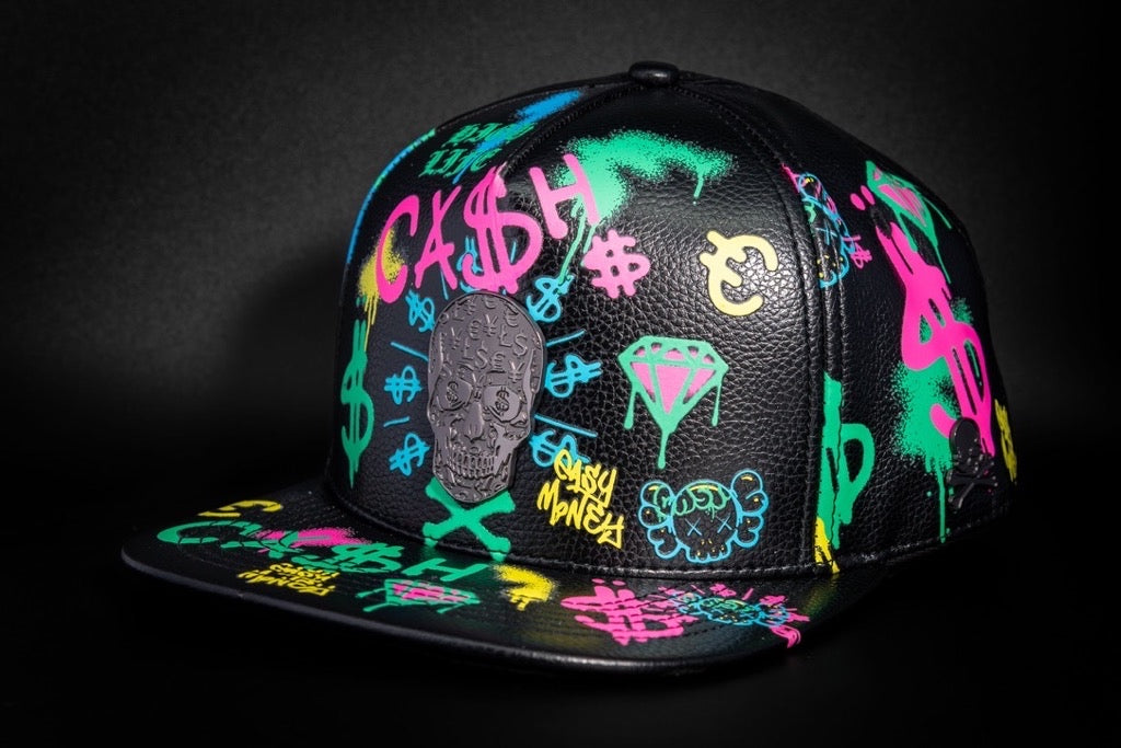 Casquette Cuir Noir Full Print – Skull Graffiti | Cash Only